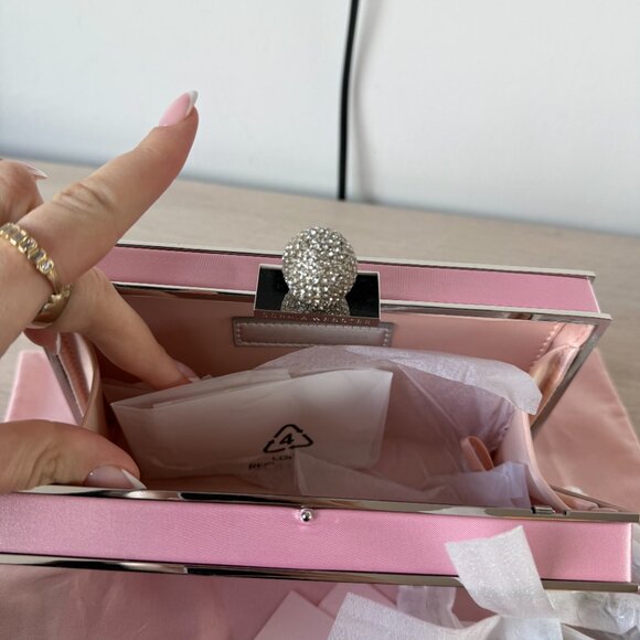 NWT Sophia Webster Clara Clutch Box Bag Pink Satin With Chain Strap - Picture 10 of 12